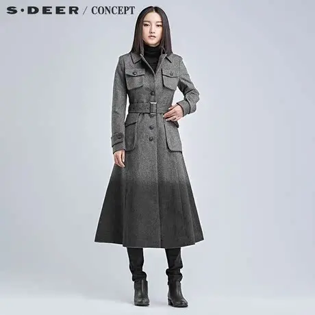 sdeer圣迪奥冬外套女 复古英伦翻立领长外套S16481871图片