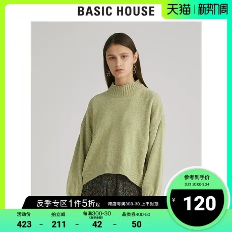 Basic House/百家好冬季女装圆领套头衫灯笼袖宽松毛衣女HUKT721I商品大图