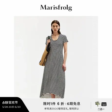 【艺术匠坊】玛丝菲尔夏季时尚黑白条纹提花收腰连衣裙女图片