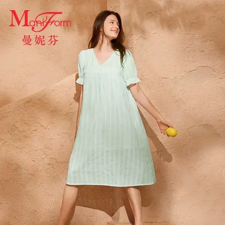 曼妮芬V领短泡泡袖裙装舒适纯棉睡裙女士家居服起居服20310873图片