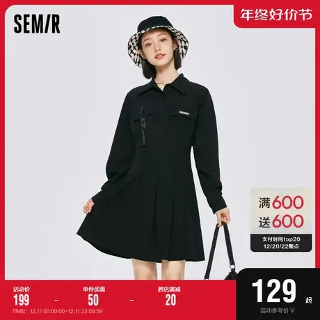 森马连衣裙女工装风衬衫领裙子2022秋季新款甜酷风显瘦小黑裙潮图片
