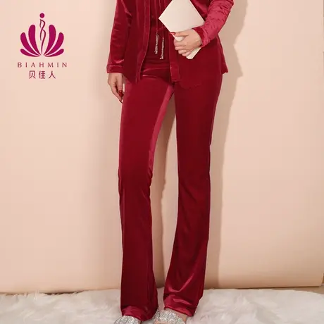 贝佳人新款睡裤舒适本命年红色女士休闲松紧腰长裤家居服BW512402图片