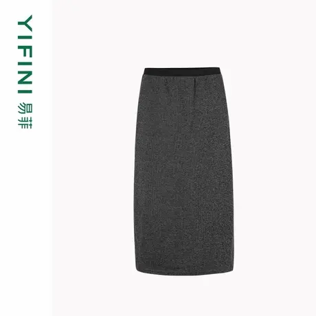 [专柜同款]Yifini/易菲绵羊毛混纺针织半身裙女百搭中长裙冬图片