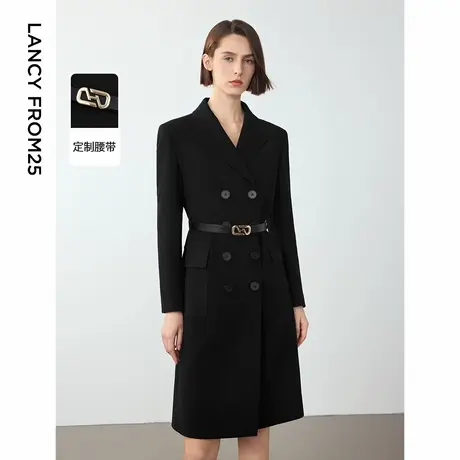 朗姿法式复古高级感气质小黑裙2024年冬季新款设计感收腰连衣裙女图片