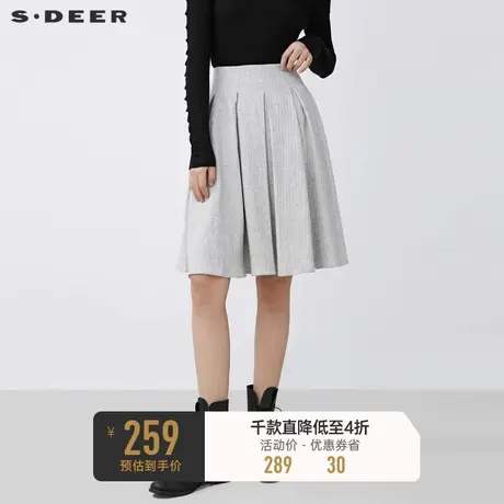 sdeer圣迪奥秋冬休闲条纹毛呢A字长裙百褶裙女S21461111图片