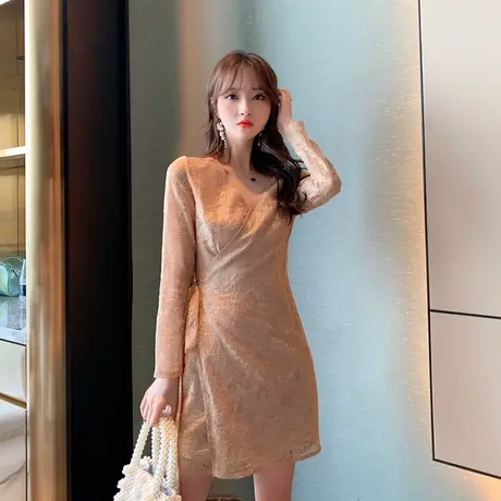 港风女装2023新款显瘦梗桔裙初恋裙秋装收腰显瘦A字性感连衣裙子图片