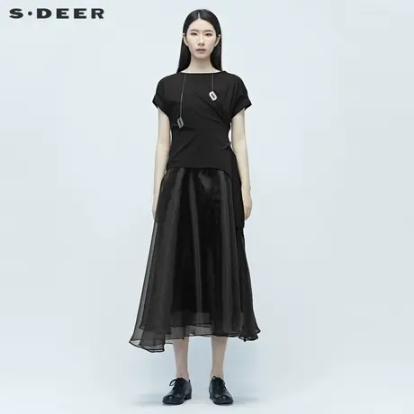 sdeer圣迪奥女装夏季时尚收腰复古欧根纱两件套连衣裙S20281242图片