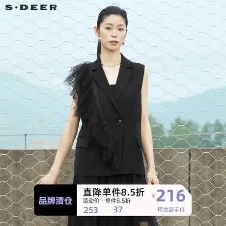 sdeer圣迪奥女装西装领波点网纱无袖马甲S222Z1602图片