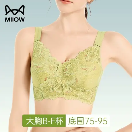 猫人大码内衣女夏季薄款性感蕾丝大胸显小胸聚拢收副乳调整型文胸商品大图