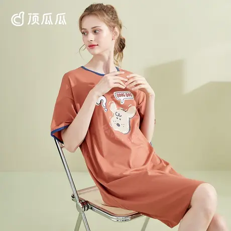 睡裙女夏凉感外穿家居裙短袖连衣裙长款过膝大码宽松薄款新疆纯棉商品大图