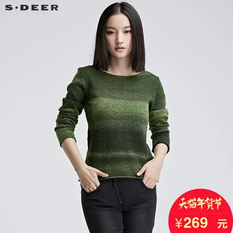 sdeer圣迪奥女2018冬装绿意晕染套头圆领毛衣针织衫毛衫S16483549商品大图