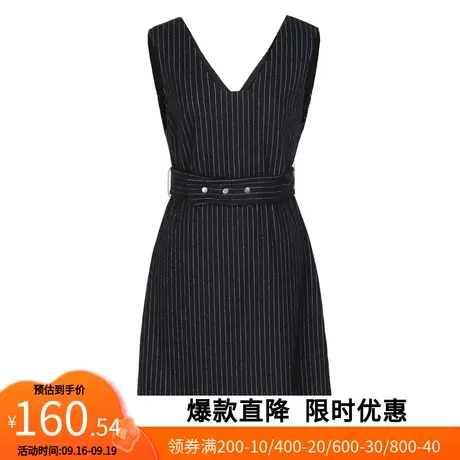 【艾格】2023年春新款连衣裙女腰带条纹显瘦气质高级收腰背带裙图片