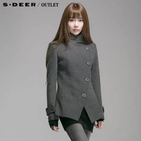 独家 sdeer圣迪奥 秋冬新品占领斜襟短款呢质大衣4881750图片