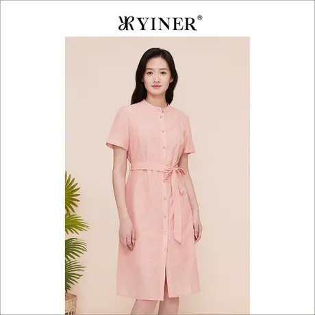 YINER音儿线上专选女装2023夏季法式含桑蚕丝系带收腰连衣裙图片