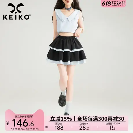KEIKO 层叠波浪蓬蓬蛋糕裙短裙夏甜美少女风立体感褶皱显瘦半身裙图片
