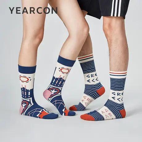 YEARCON/意尔康情侣袜长筒袜吸汗3双礼盒装男女袜运动休闲卡通袜图片