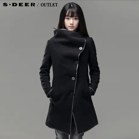 独家 sdeer圣迪奥专柜正品女装羊毛混纺呢中长大衣3381848图片