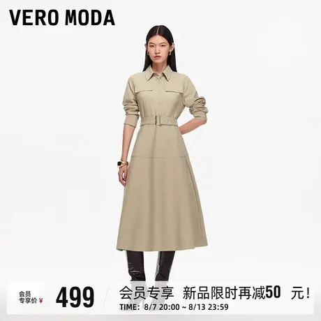 Vero Moda连衣裙2025秋季新款翻领纽扣假口袋可拆腰带A字衬衫裙图片