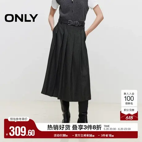 ONLY奥莱夏季复古学院风高腰中长款百褶裙半身裙女图片