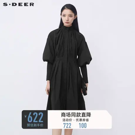 【商场同款】sdeer圣迪奥荷叶边立领灯笼袖连衣裙S21481224图片