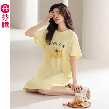 芬腾睡裙女纯棉夏天2025新款夏季短袖睡衣少女生大码可爱连衣裙子图片
