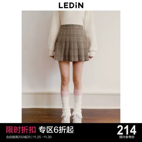 乐町复古学院风格纹百褶裙女23年秋冬新款短裙美拉德压褶半身裙图片