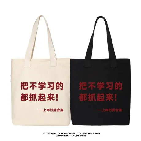 把不学习的都抓起来手拎手提袋补习包女斜挎包大容量帆布包单肩包图片