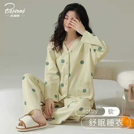 纯棉睡衣女春秋款长袖大码宽松薄款可爱外穿少女生夏季家居服套装商品大图