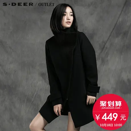 sdeer圣迪奥2017冬装酷范立领拼接斜襟设计欧版毛呢大衣S14481837图片