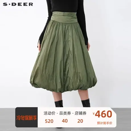 sdeer圣迪奥女装半身裙复古腰带蓬松羽绒A字长裙花苞裙S21481111图片
