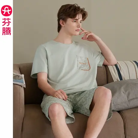 芬腾情侣睡衣女纯棉夏季薄款短袖套装男休闲可外穿大码凉感家居服图片