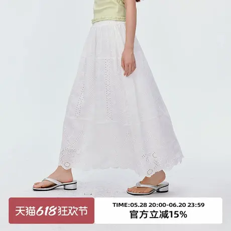 omont蛋挞家复古重工立体绣花松紧腰半身裙2025夏高腰直筒中长裙图片
