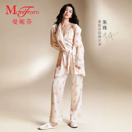 【朱珠同款】曼妮芬玉兰轻风袍性感雪纺缎外披睡衣起居服女家居服图片