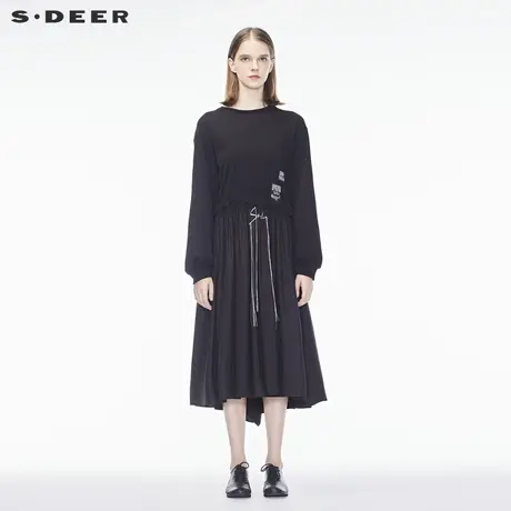 sdeer圣迪奥女装秋装撞色绣花长袖连衣裙女S18361235图片
