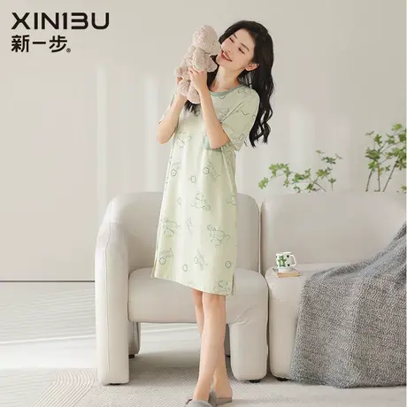 新一步2023年新款睡裙女夏季薄款短袖长款睡衣纯棉冰凉感家居服夏图片