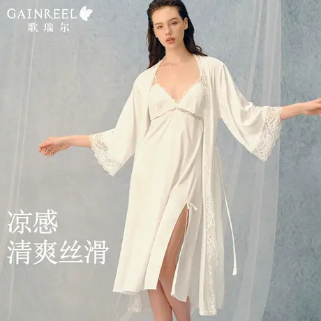 歌瑞尔凉感丝滑睡衣女款2025新款性感蕾丝吊带美背睡裙睡袍家居服图片