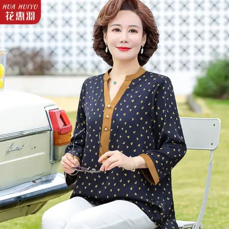 妈妈春秋长袖小衫2023新款中老年人女装上衣气质t恤中年秋装衬衫商品大图