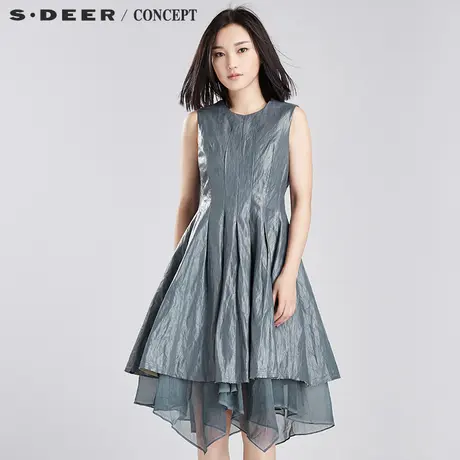 sdeer圣迪奥俏皮层次拼接收褶连衣裙S16381243图片