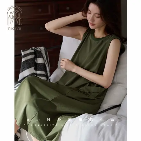 妮狄娅睡衣睡裙女夏季柔软棉薄款背心裙简约宽松时尚可外穿家居服图片