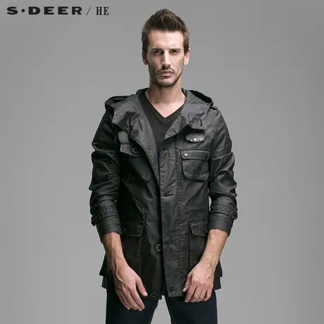 sdeerhe圣迪奥休闲连帽怀旧工装外套短风衣H14371792图片