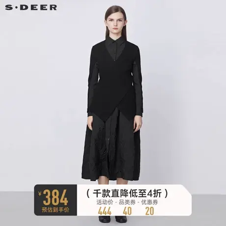 sdeer圣迪奥冬休闲翻领针织拼接肌理衬衫连衣裙S21481209图片