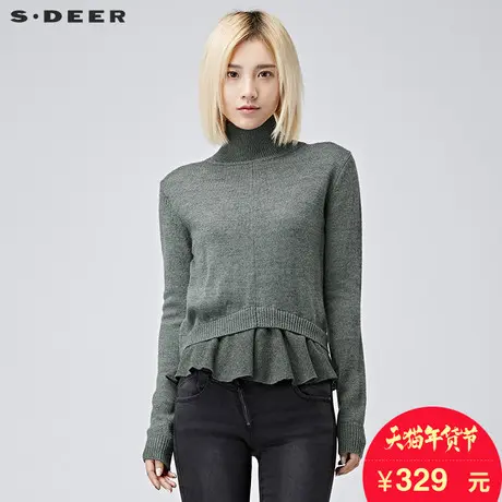 sdeer圣迪奥女2017冬装俏皮垂褶摆气质高领针织衫毛衣S15483555商品大图