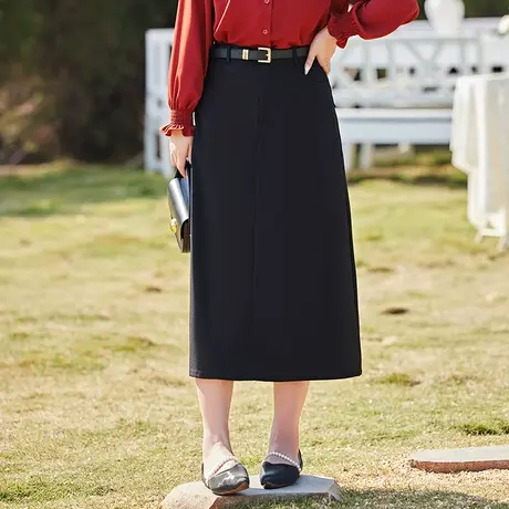 2024春装新款高级感西装半裙女中长款大码胖MM高腰显瘦百搭半身裙图片