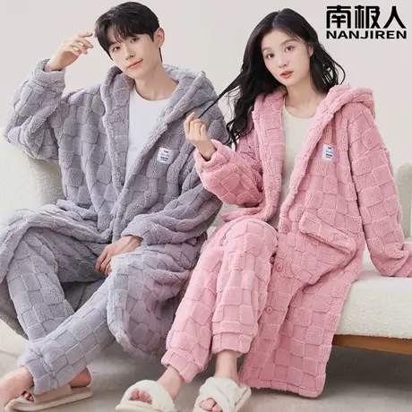 情侣睡衣冬季珊瑚绒加绒加厚秋冬款男款女款法兰绒极简家居服睡袍商品大图