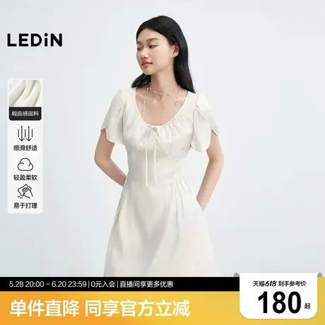 乐町渐变彩虹花卉连衣裙女2025年夏季新款缎面V领花苞袖柔软裙子图片