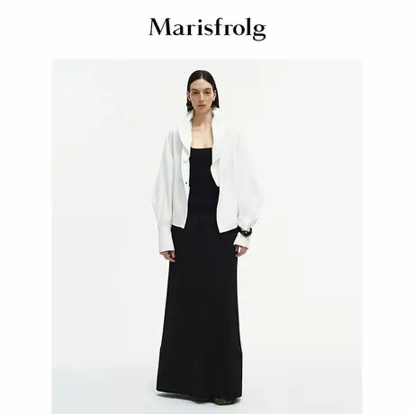 Marisfrolg玛丝菲尔2025秋新款黑色通勤智性风侧开叉直身半身长裙图片