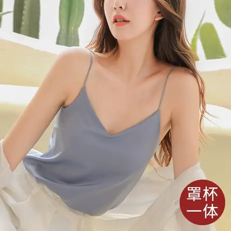 吊带背心女带胸垫文胸一体内搭白色冰丝上衣夏季打底抹胸美背内衣图片