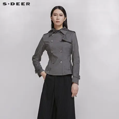 sdeer圣迪奥春秋女装经典双排扣工装腰带短款长袖外套S20182208图片