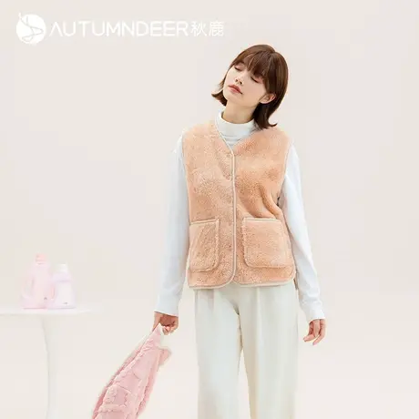 秋鹿珊瑚绒马甲保暖背心睡衣冬季女款北极绒V领马甲内搭女家居服图片