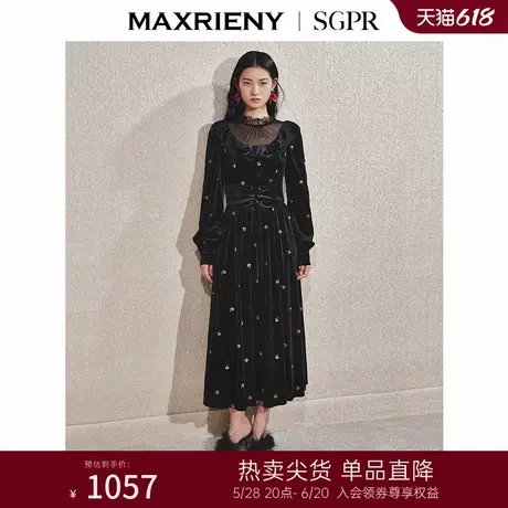 MAXRIENY法式甜美连衣裙24冬刺绣收腰精致赫本风长裙高级气质感图片